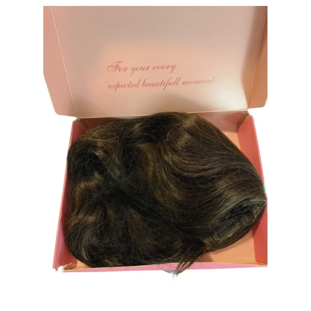 TYQ Hair Topper 14 Inch Synthetic Curly‎ Wavy Side Part Dark Brown Chestnut Mix